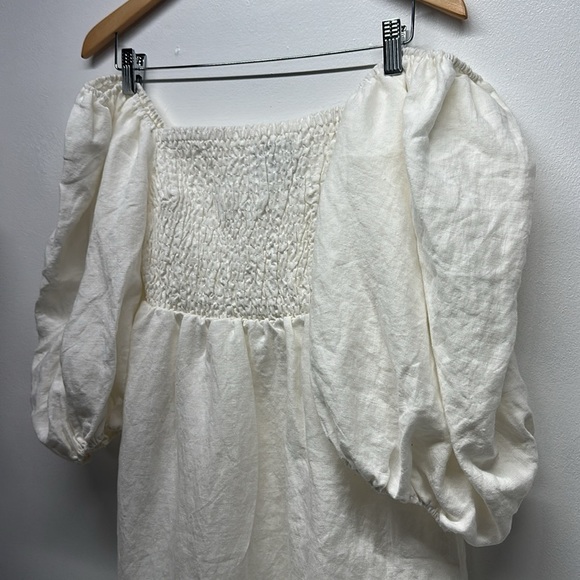 Tuckernuck Annie Dress Smocked Puff Sleeve Linen Short White Cottagecore Small - Picture 9 of 10
